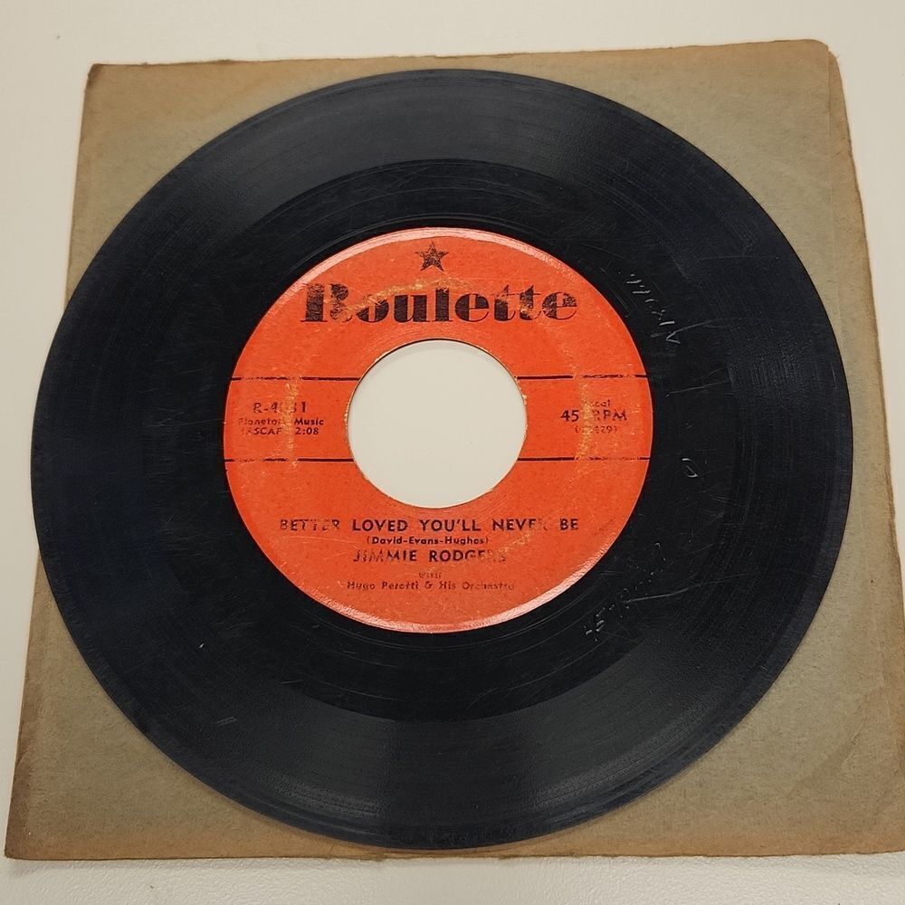 Jimmie Rodgers Kisses Sweeter Than Wine Better Loved You'll Never Be 45 RPM Viny